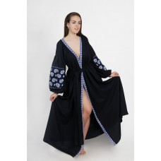 Boho Style Ukrainian Embroidered Maxi Broad Dress "Arabica" Black